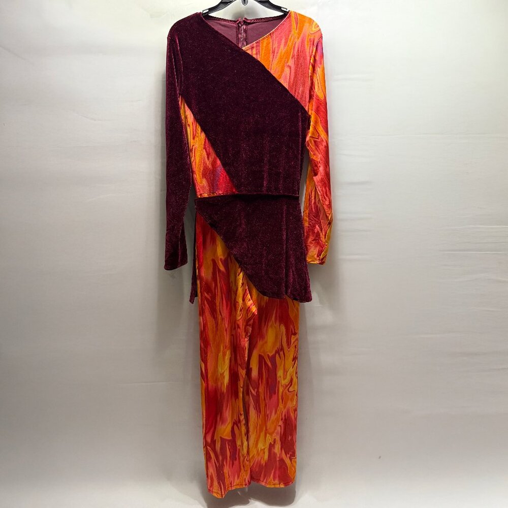 Colorguard, Winterguard, Dance Outfit - Maroon, Fluid Art Fire Print, One Piece